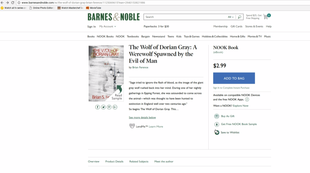 Wolf Of Dorian Gray Now Available On Barnes And Noble Nook