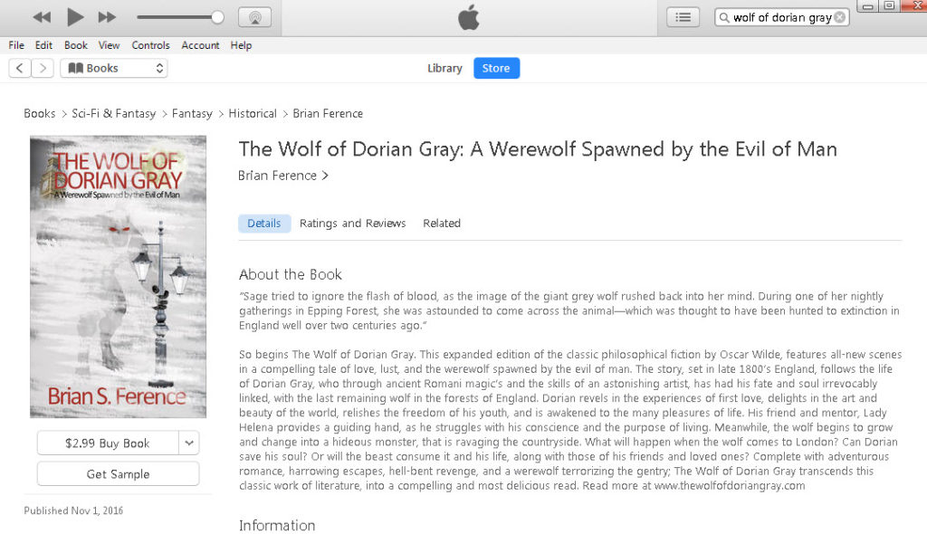 The Wolf of Dorian Gray now in the iTunes Apple Bookstore