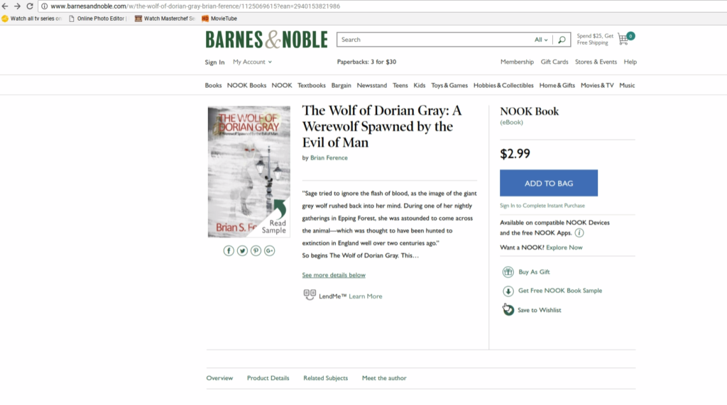 Wolf of Dorian Gray Now Available on Barnes and Noble Nook