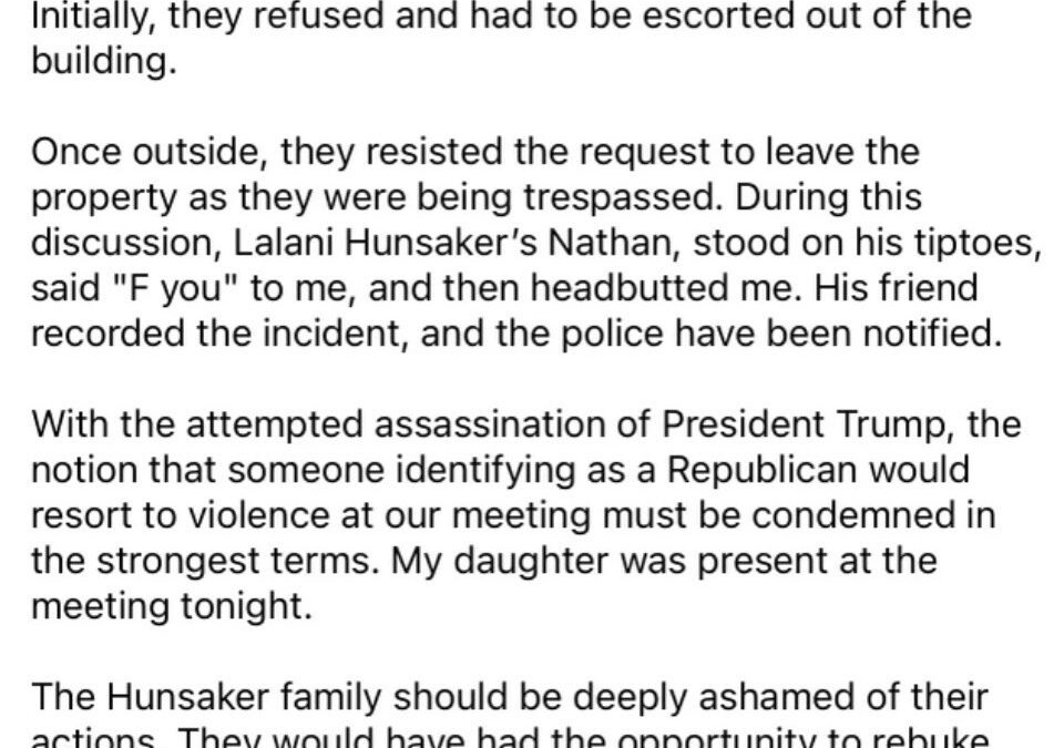 Security Video: LD14 Chair Andrew Adams Aggressive Behavior Then Plays Victim Claiming Assault Comparing Himself to Trump Assassination Attempt