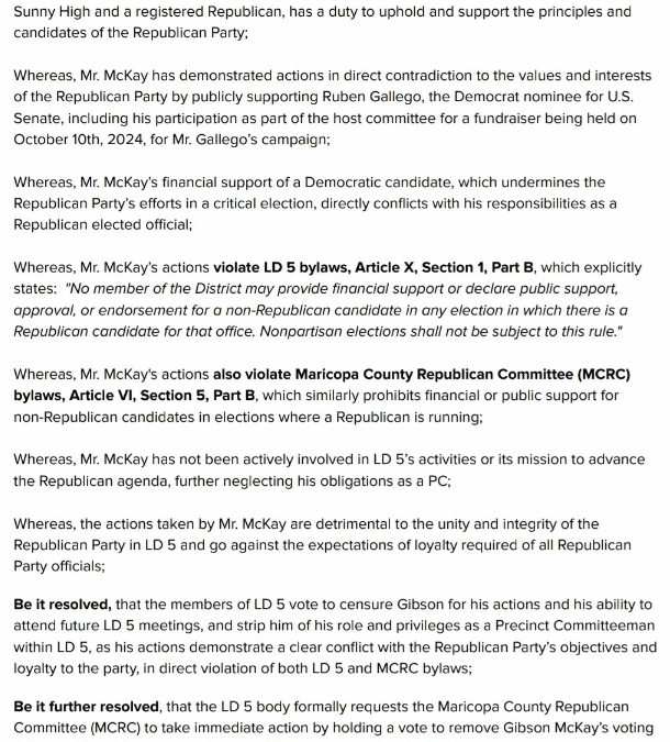 LD5 Suspends PC for Endorsing Democrat Gallego – Votes to Strip Him of Role and Privileges as PC